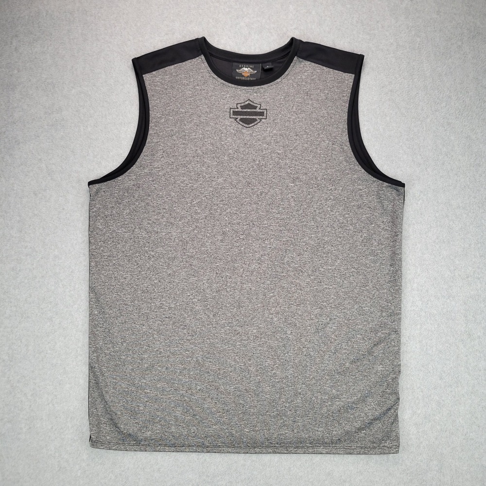 Harley-Davidson Sleeveless Performance Tee Mens L Gray Black Logo 96134-18VM